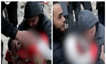 سوري يبكي على وفاه طفله الرضيع بسبب الزلازل ”حبيبي مات صبرنا يارب” 1